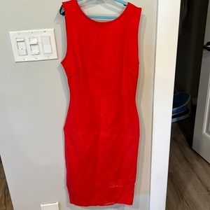 Lulus red, tight midi dress. Low back. Super flattering!